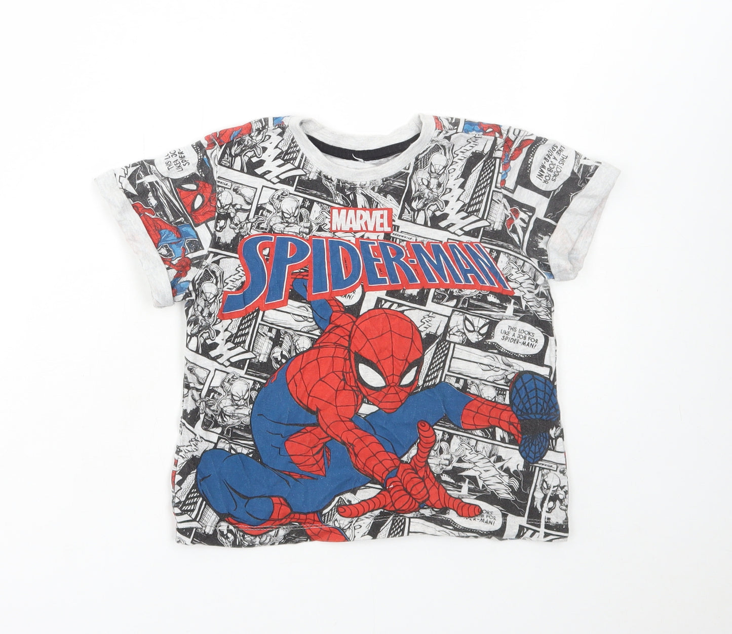 Preworn Boys Grey Polyester Basic T-Shirt Size 2-3 Years Round Neck Pullover - Spider-Man