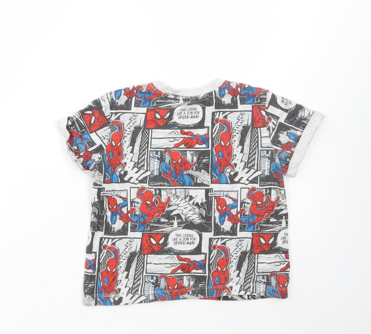 Preworn Boys Grey Polyester Basic T-Shirt Size 2-3 Years Round Neck Pullover - Spider-Man