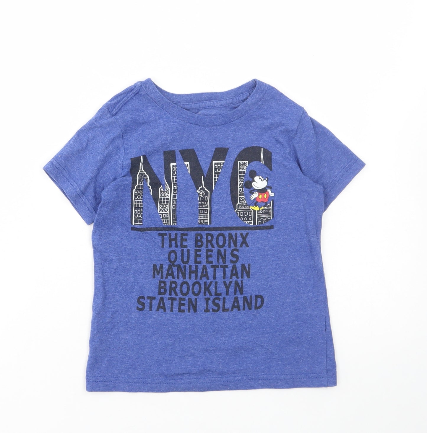 Disney Boys Blue Cotton Basic T-Shirt Size 2-3 Years Round Neck Pullover - Mickey Mouse, NYC