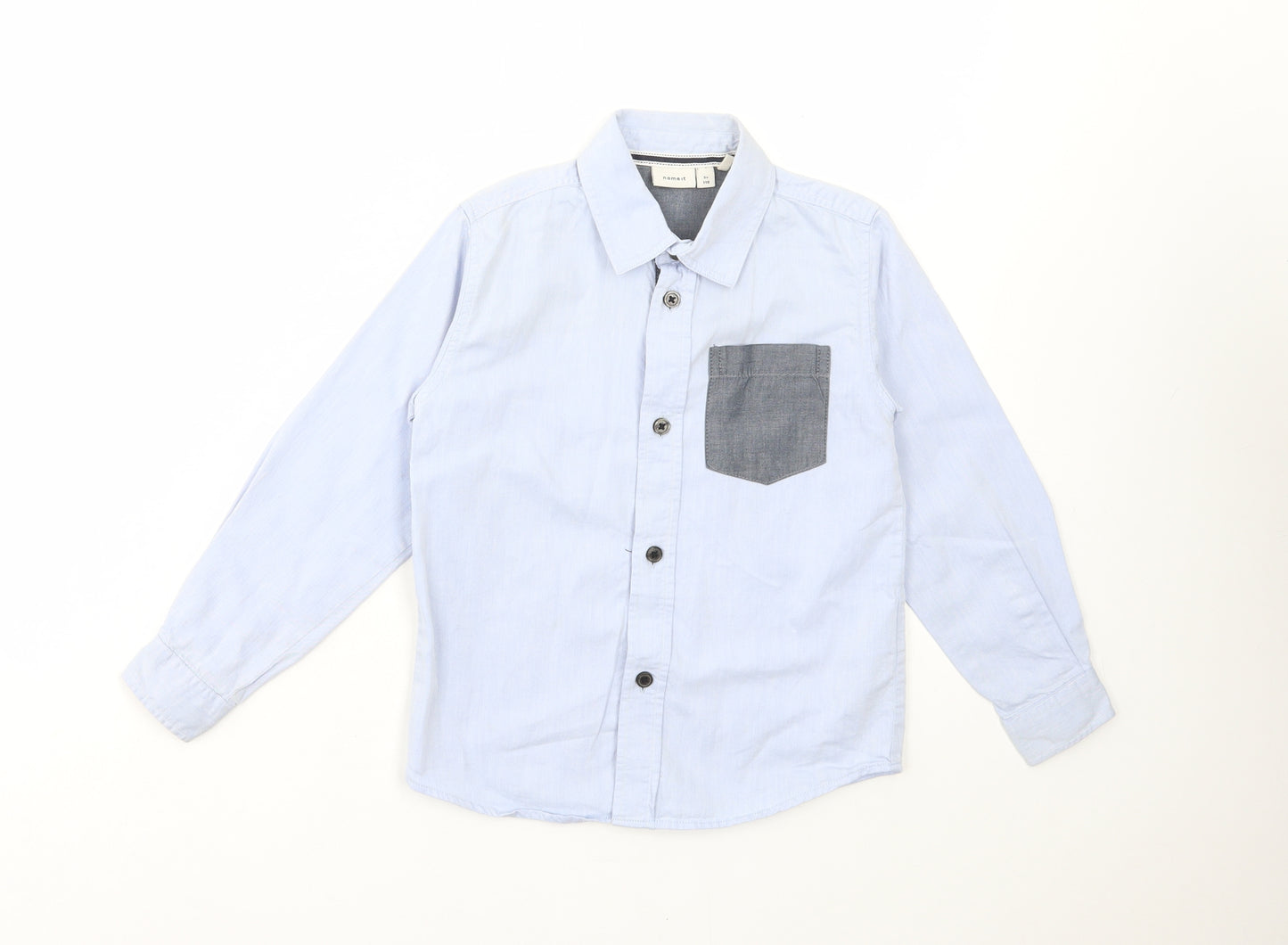 name it Boys Blue Cotton Basic Button-Up Size 5 Years Collared Button