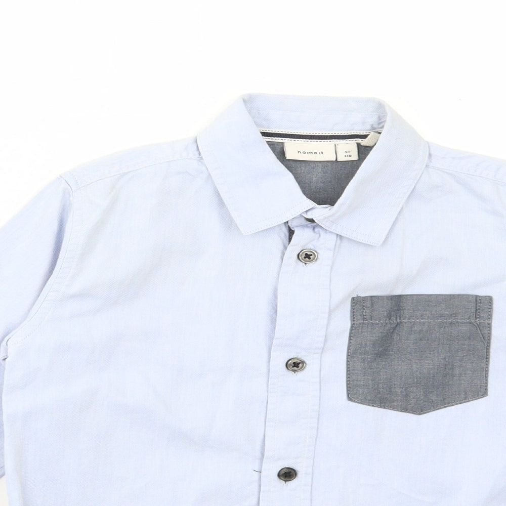 name it Boys Blue Cotton Basic Button-Up Size 5 Years Collared Button