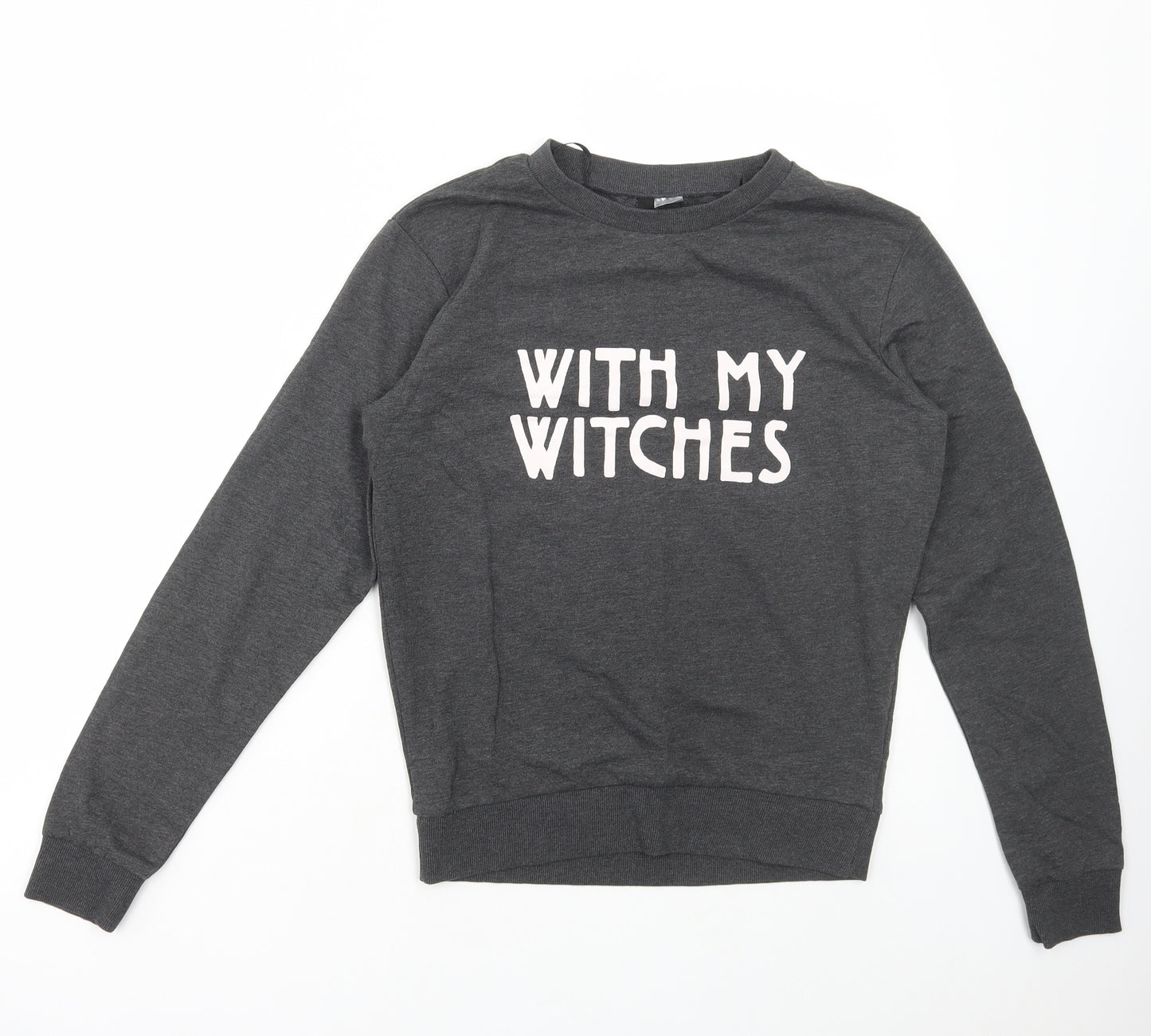 H&M Womens Grey Cotton Basic T-Shirt Size XS Round Neck - Witches