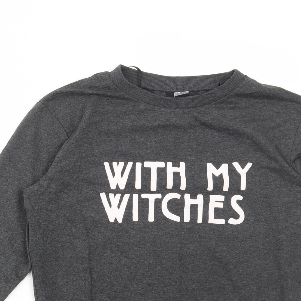 H&M Womens Grey Cotton Basic T-Shirt Size XS Round Neck - Witches