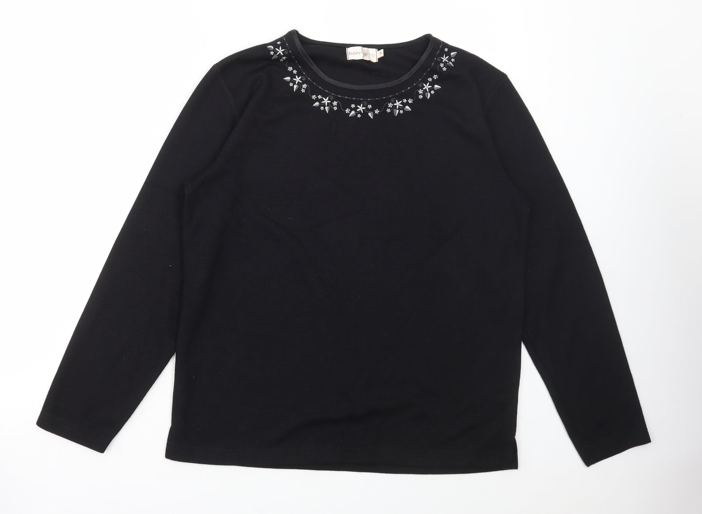 Bonmarché Womens Black Cotton Basic T-Shirt Size S Round Neck