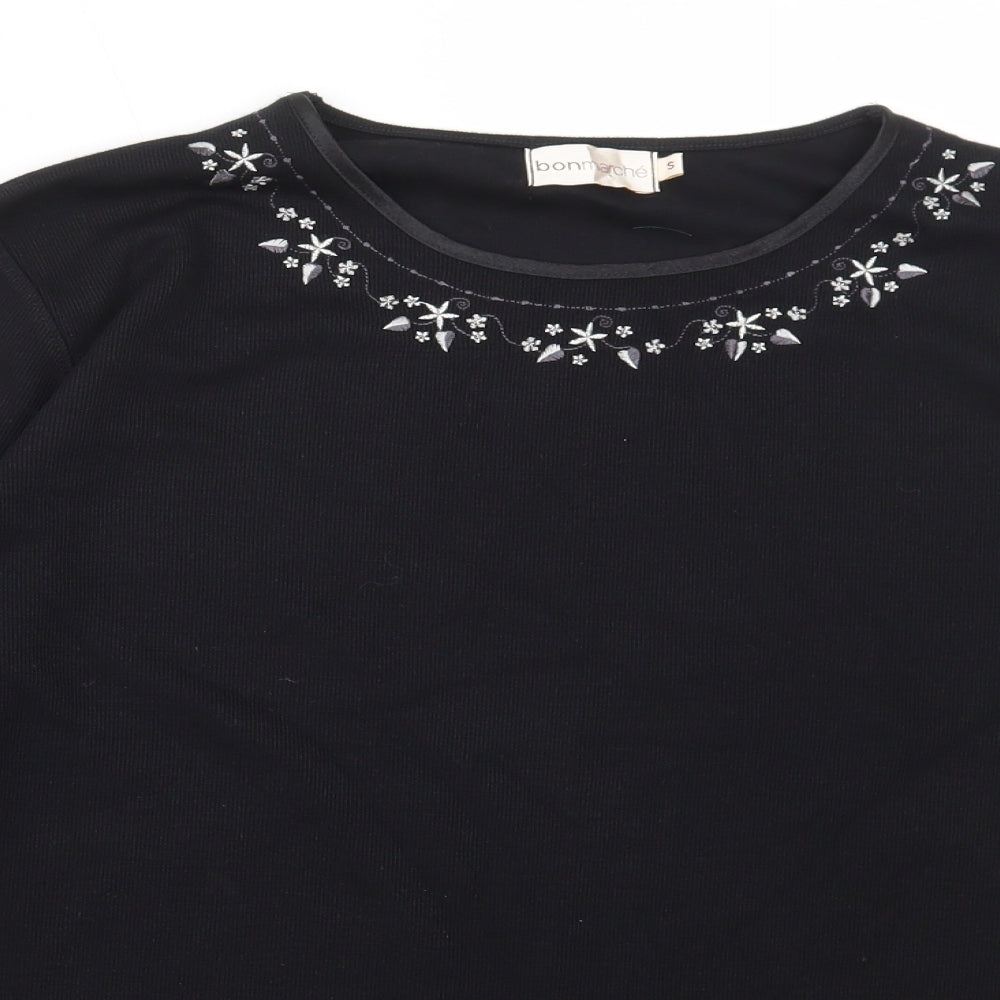 Bonmarché Womens Black Cotton Basic T-Shirt Size S Round Neck