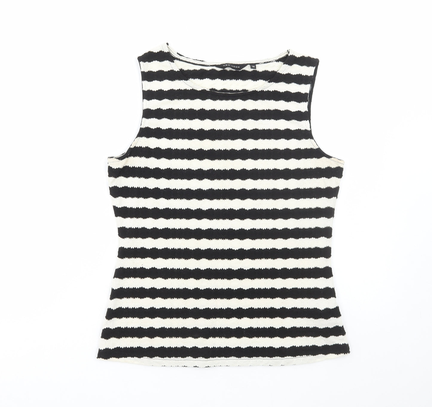 New Look Womens Black Striped Cotton Basic Tank Size 10 Round Neck