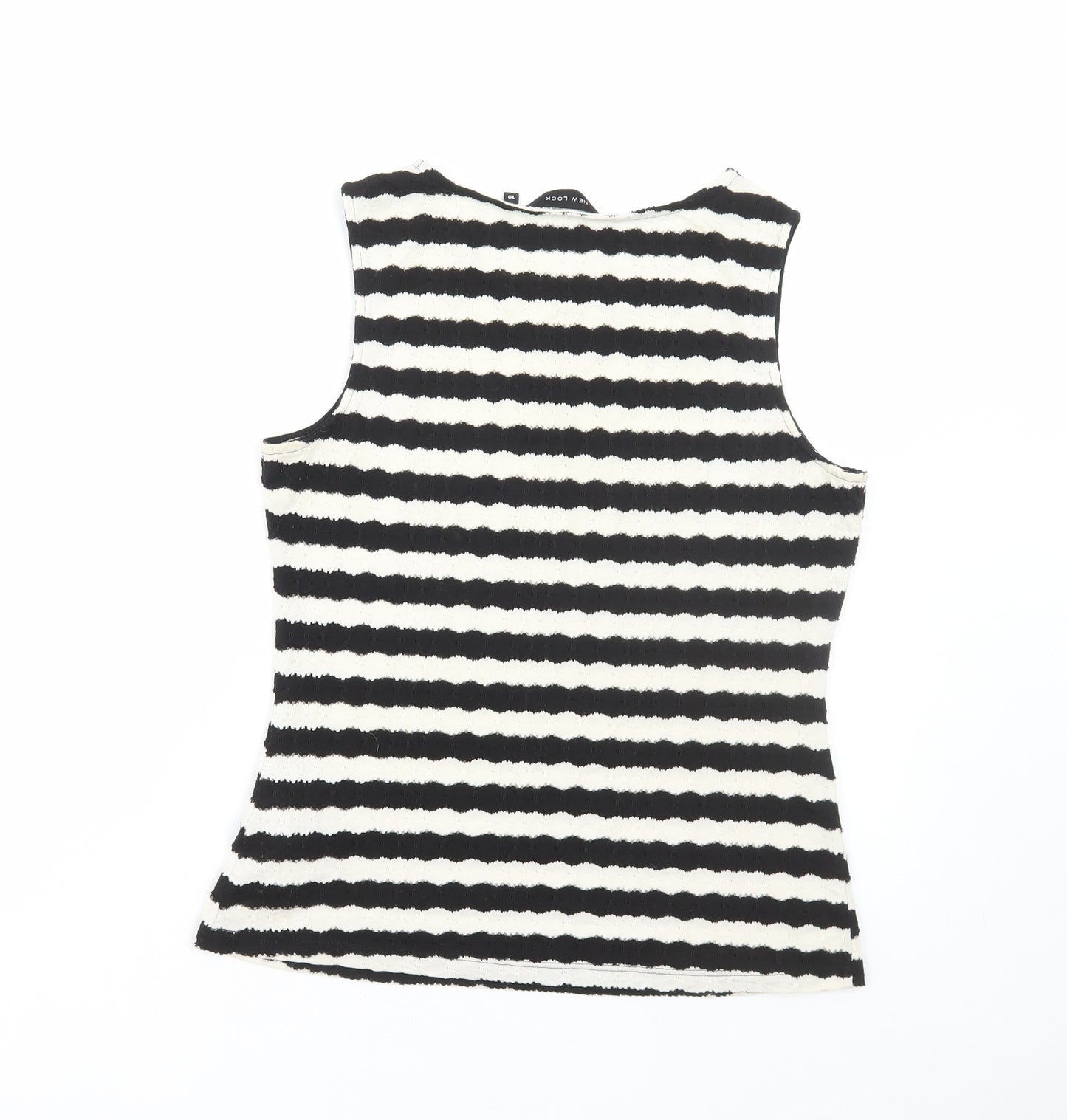 New Look Womens Black Striped Cotton Basic Tank Size 10 Round Neck