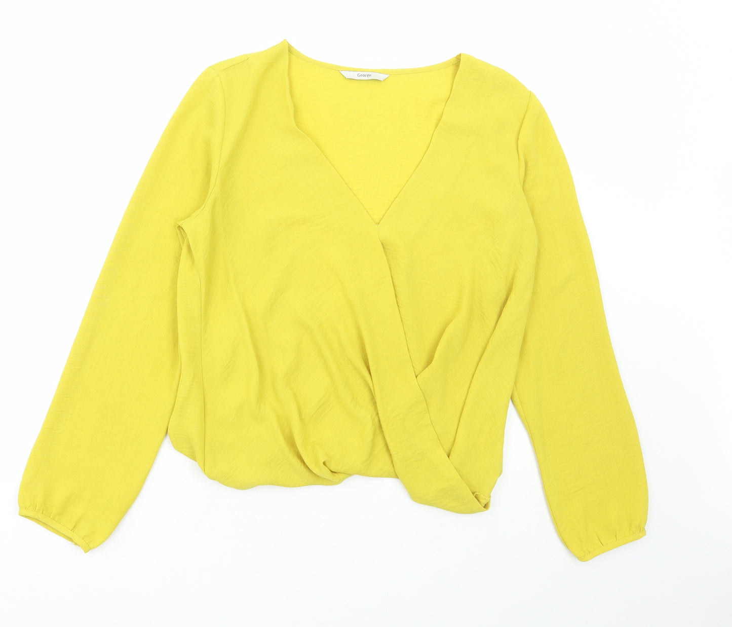 George Womens Yellow Polyester Basic Blouse Size 10 V-Neck