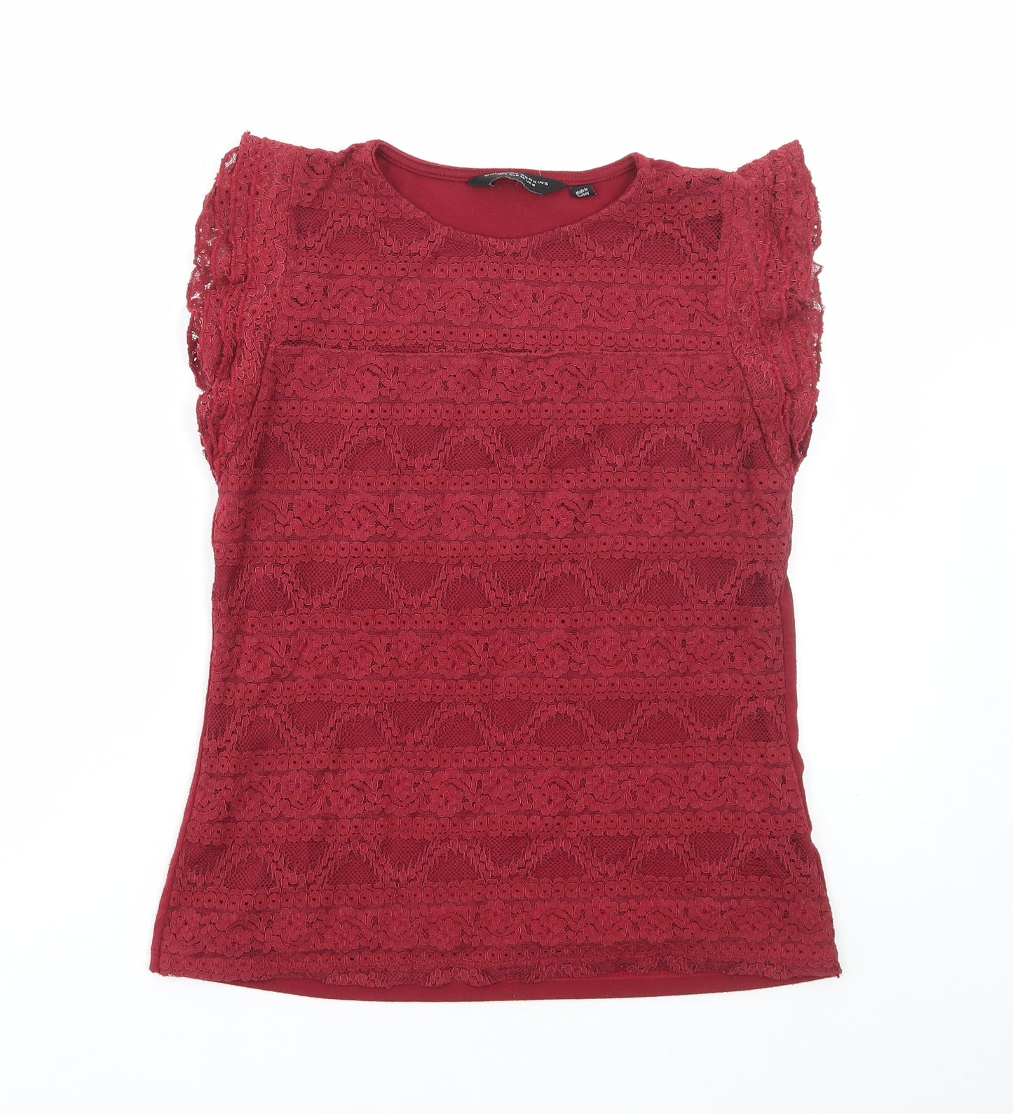 Dorothy Perkins Womens Red Polyester Basic T-Shirt Size 10 Round Neck