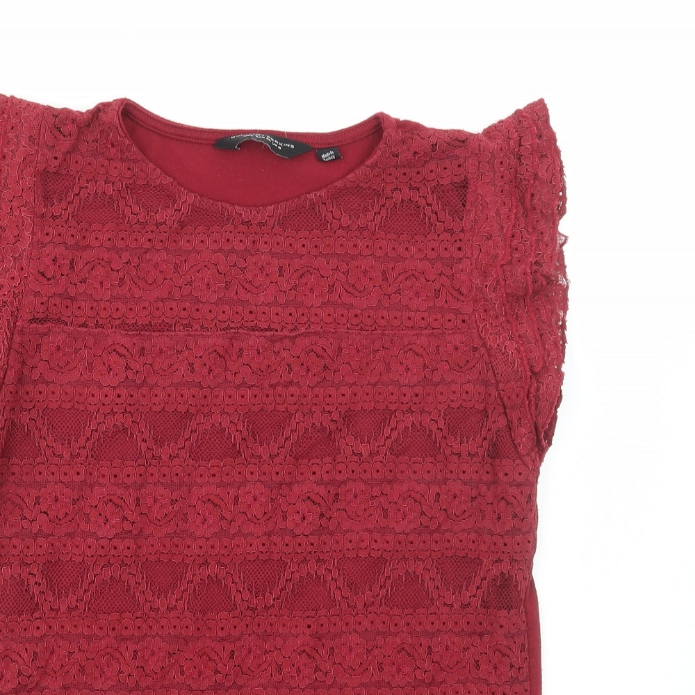 Dorothy Perkins Womens Red Polyester Basic T-Shirt Size 10 Round Neck