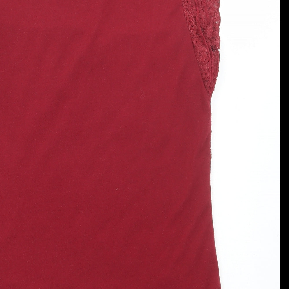 Dorothy Perkins Womens Red Polyester Basic T-Shirt Size 10 Round Neck