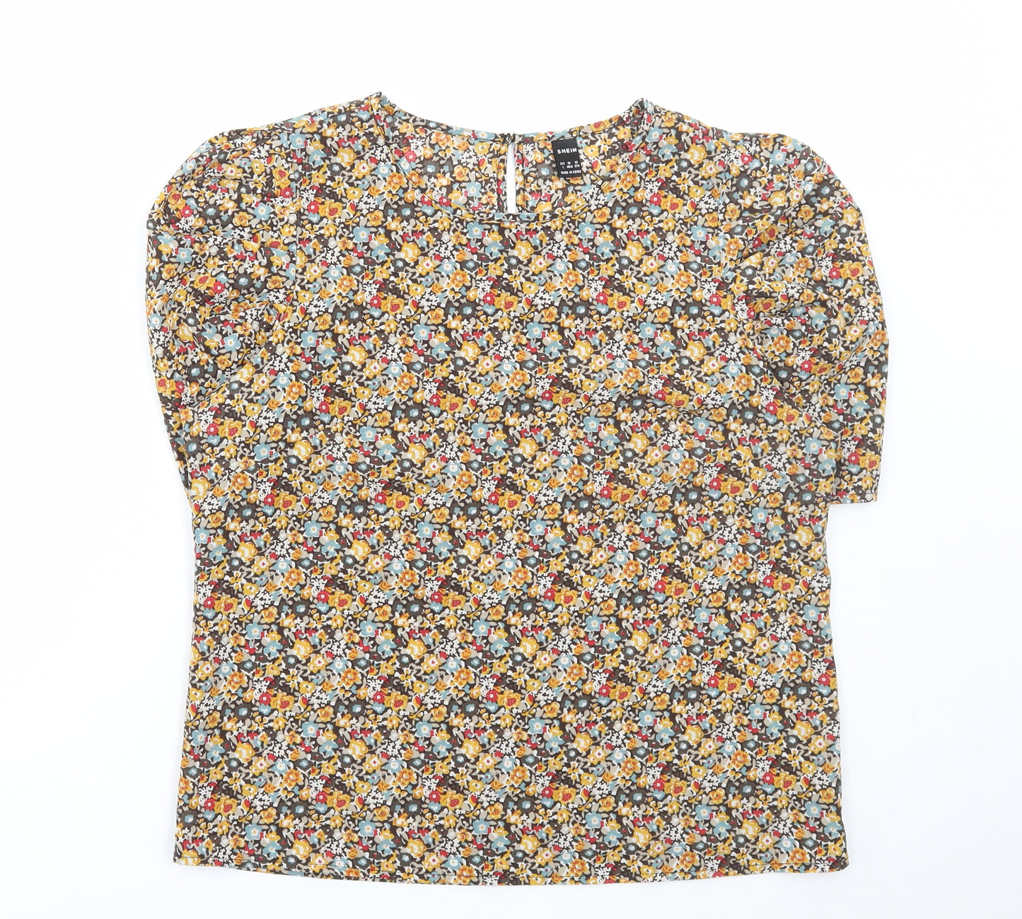 SheIn Womens Multicoloured Floral Polyester Basic T-Shirt Size L Round Neck