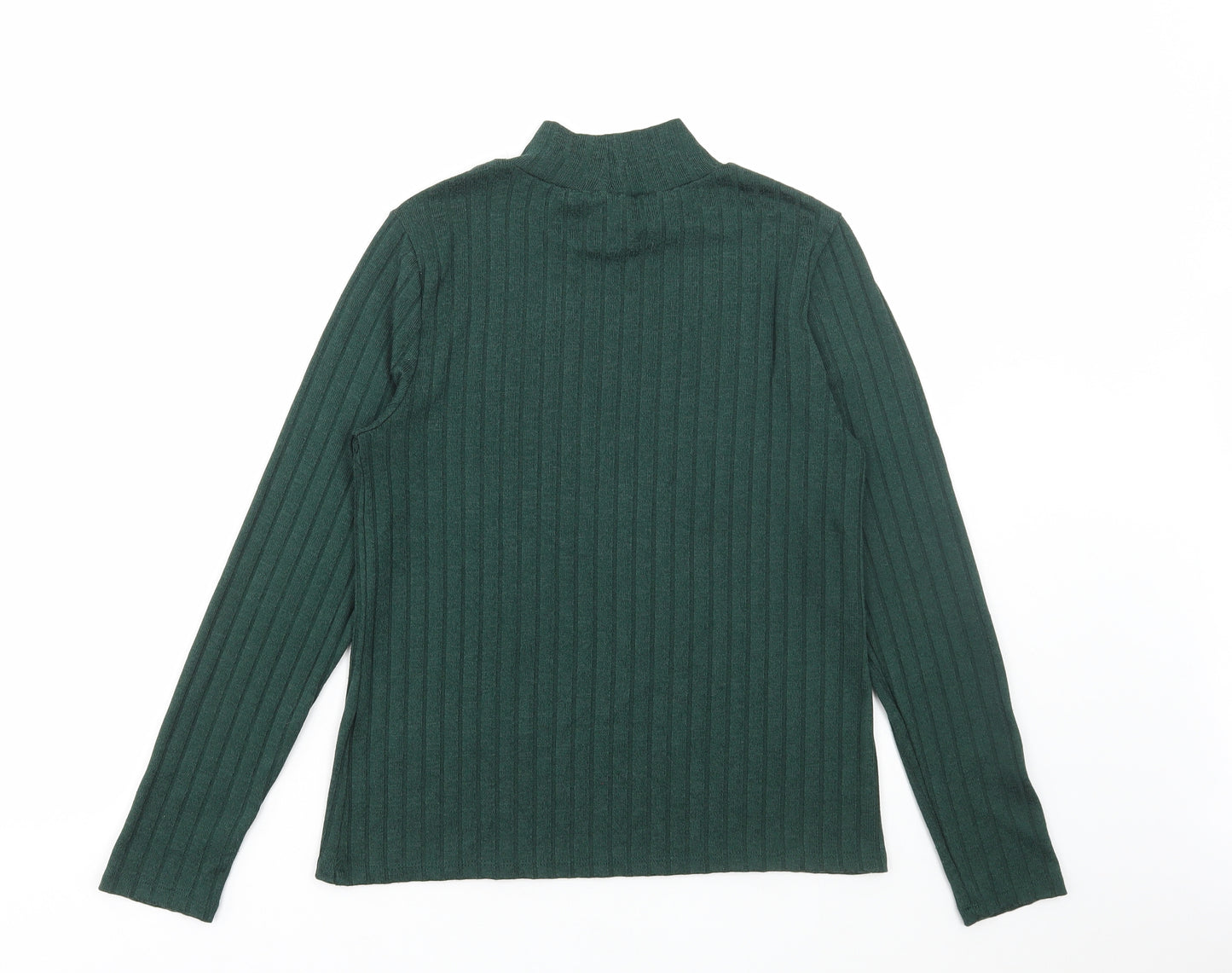 F&F Womens Green Polyester Basic T-Shirt Size 12 High Neck - Ribbed