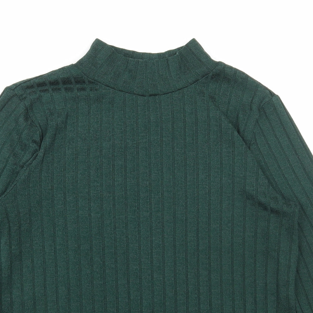 F&F Womens Green Polyester Basic T-Shirt Size 12 High Neck - Ribbed