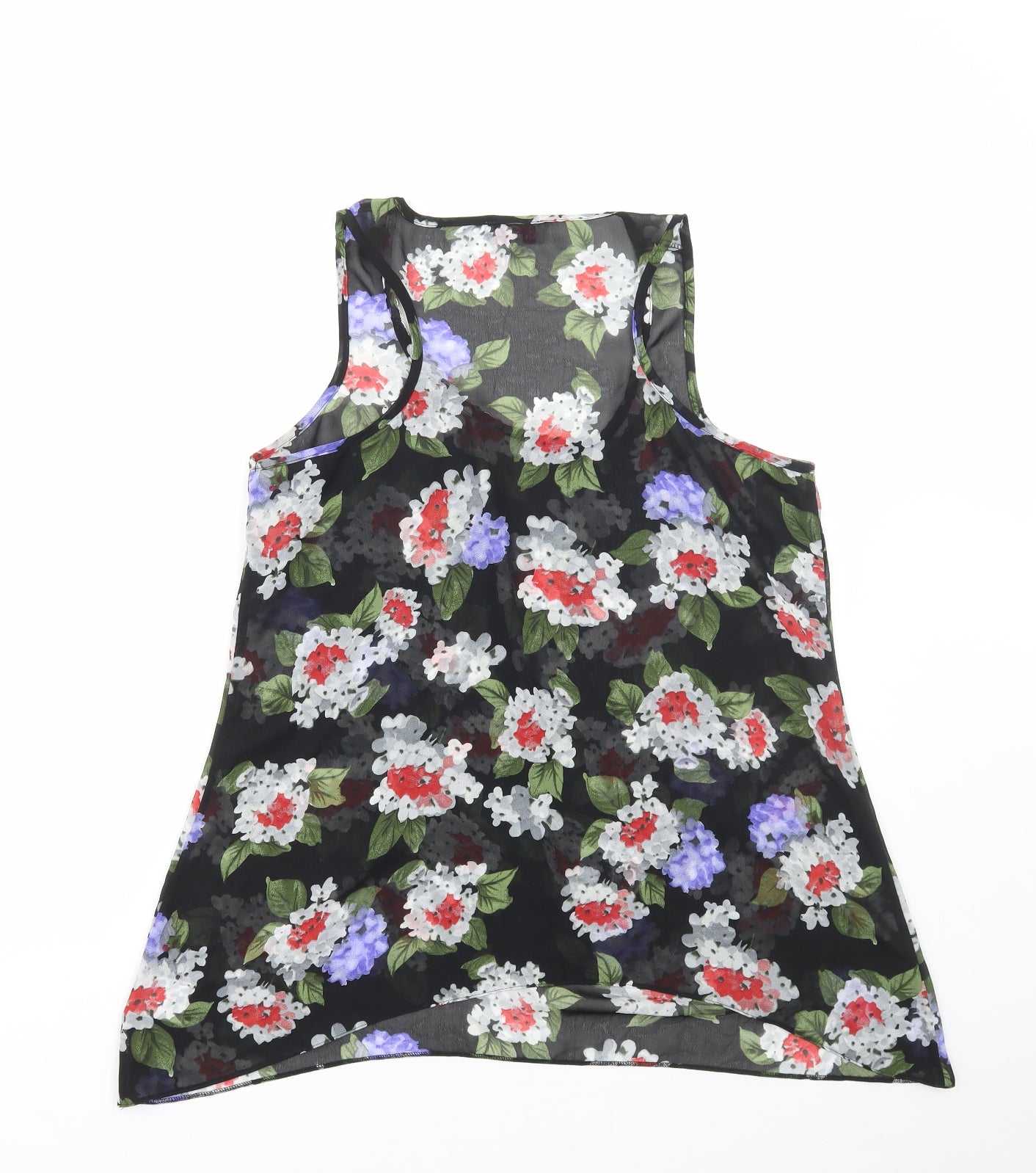 Be Beau Womens Black Floral Polyester Basic Tank Size 14 Round Neck