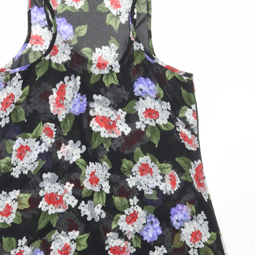 Be Beau Womens Black Floral Polyester Basic Tank Size 14 Round Neck