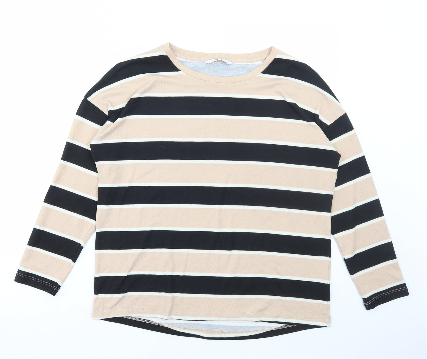 TU Womens Brown Striped Polyester Basic T-Shirt Size 14 Round Neck