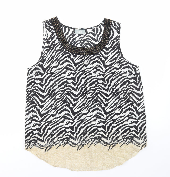 Wallis Womens Multicoloured Animal Print Polyester Basic Tank Size L Round Neck - Zebra Print