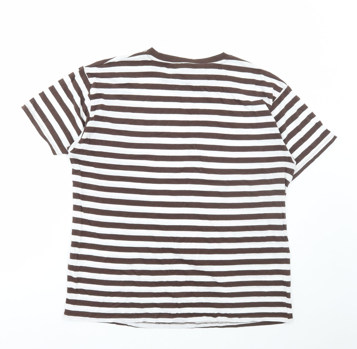 New Look Womens Brown Striped Cotton Basic T-Shirt Size 12 Round Neck
