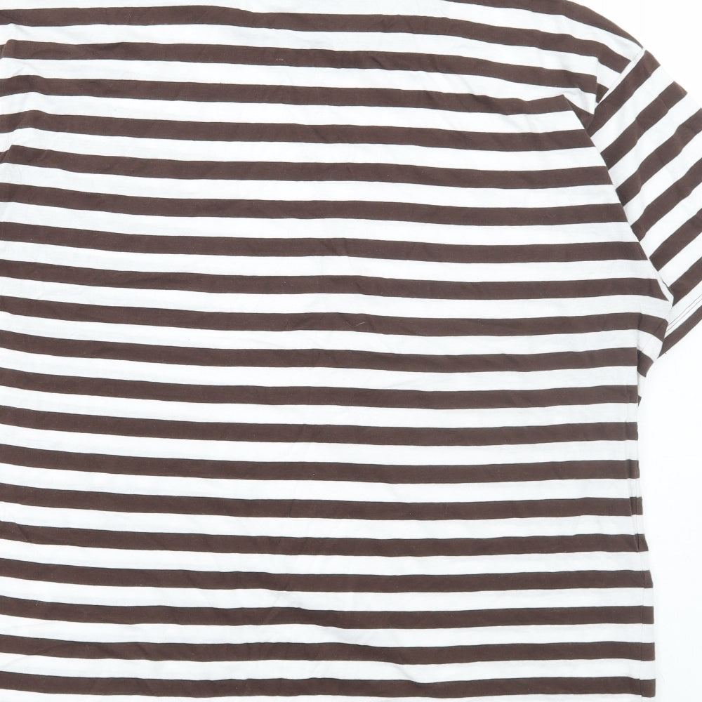 New Look Womens Brown Striped Cotton Basic T-Shirt Size 12 Round Neck