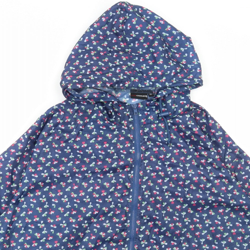 Proclimate Womens Blue Geometric Rain Coat Jacket Size XL Zip