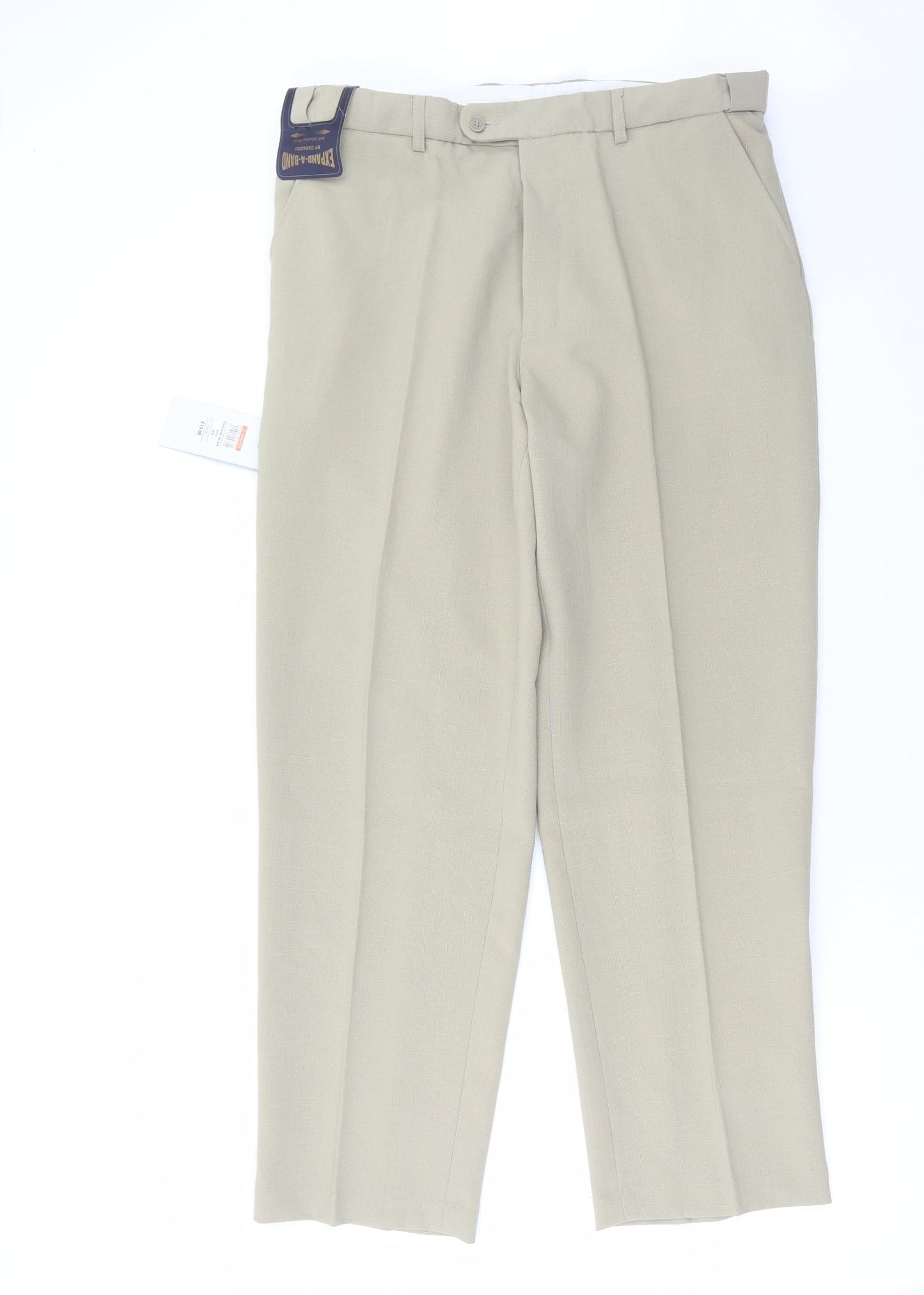 Carabou Mens Beige Polyester Trousers Size 38 in L31 in Regular Zip