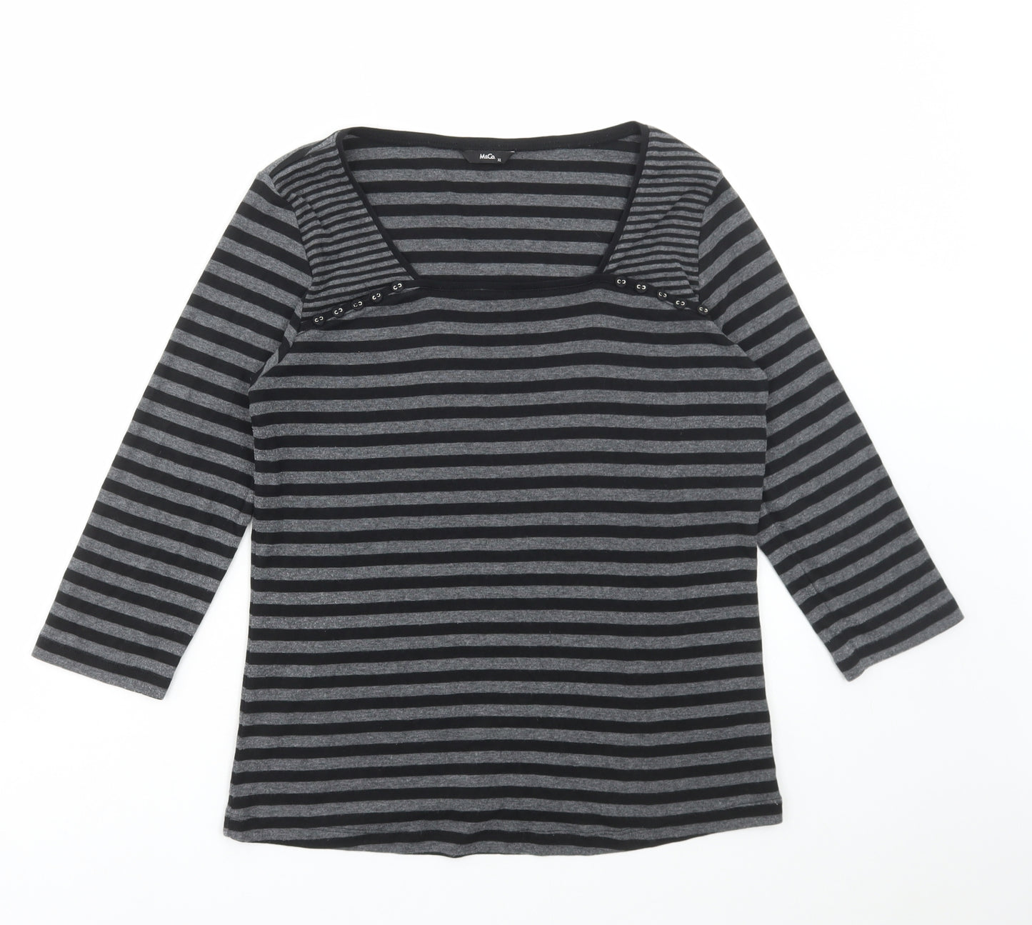 M&Co Womens Grey Striped Cotton Basic T-Shirt Size XL Square Neck