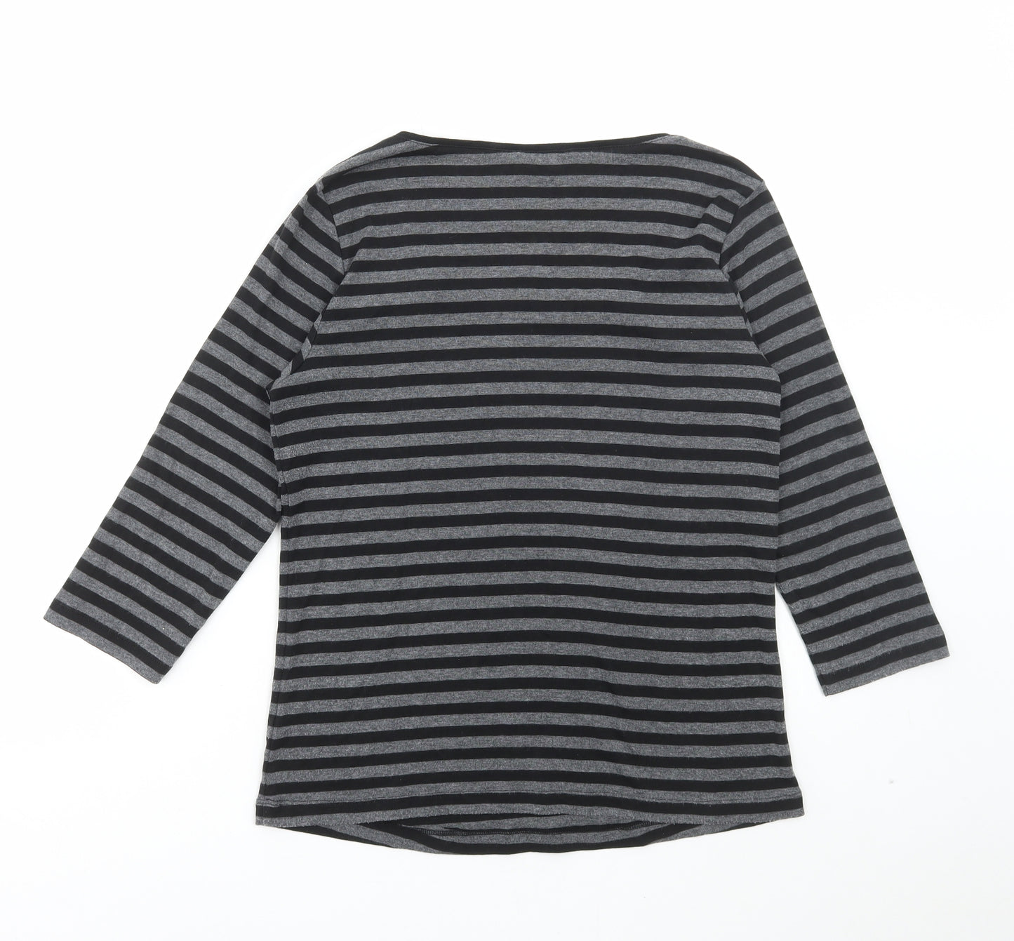 M&Co Womens Grey Striped Cotton Basic T-Shirt Size XL Square Neck