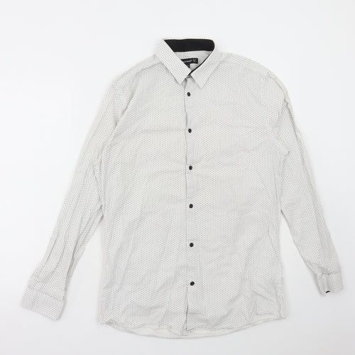 Cedar Wood State Mens White Polka Dot Cotton Button-Up Size 15.5 Collared Button