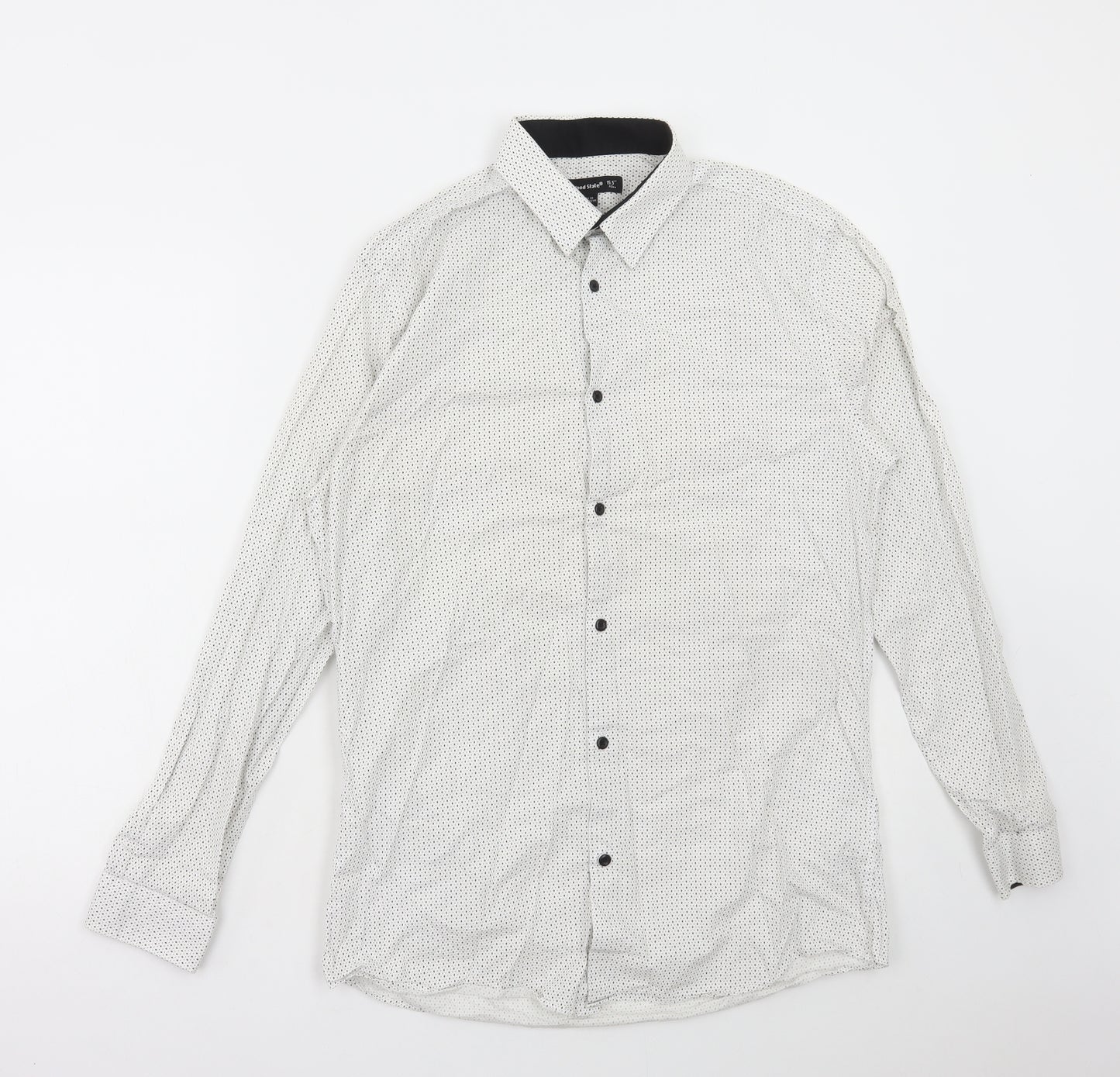 Cedar Wood State Mens White Polka Dot Cotton Button-Up Size 15.5 Collared Button