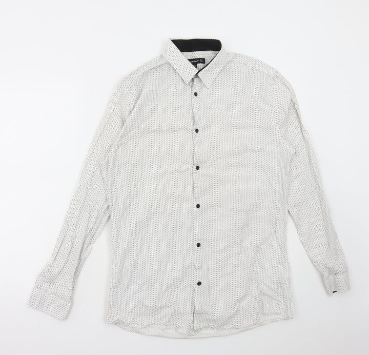 Cedar Wood State Mens White Polka Dot Cotton Button-Up Size 15.5 Collared Button