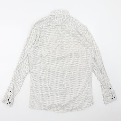 Cedar Wood State Mens White Polka Dot Cotton Button-Up Size 15.5 Collared Button