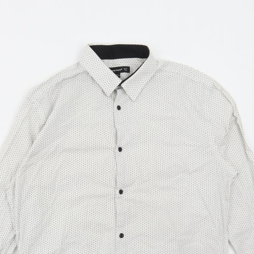 Cedar Wood State Mens White Polka Dot Cotton Button-Up Size 15.5 Collared Button
