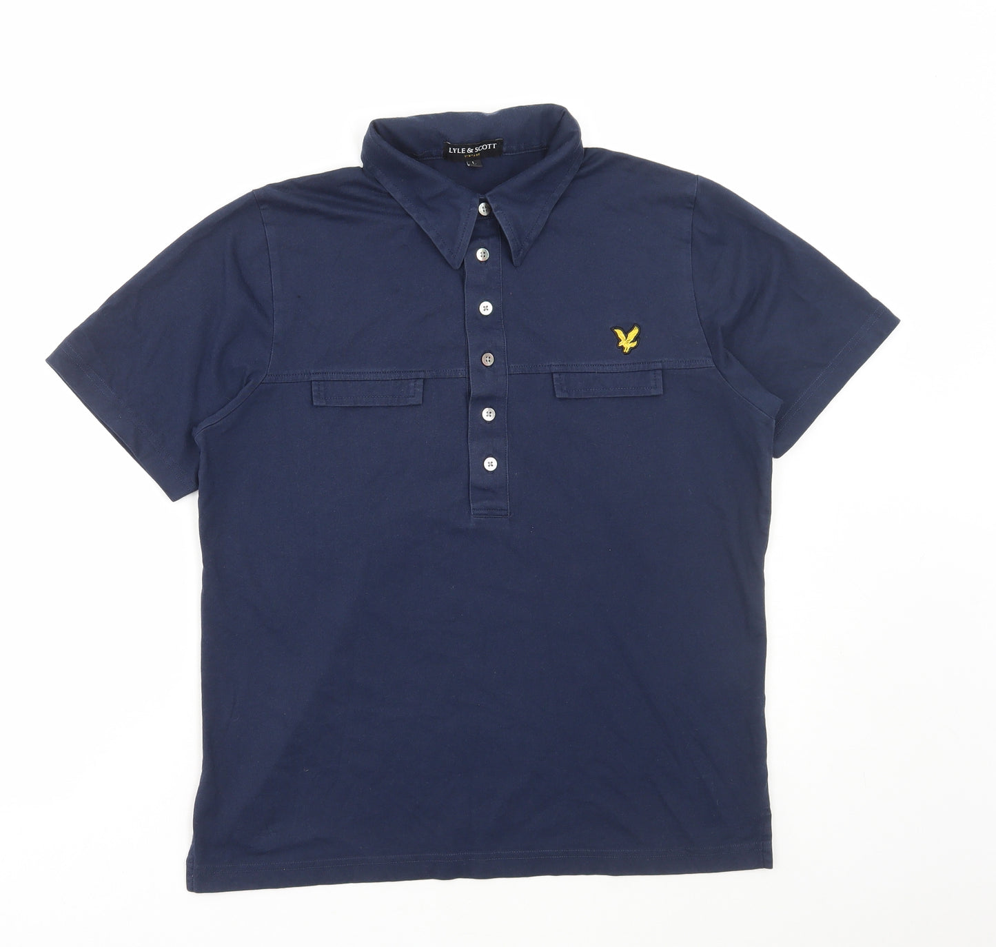 Lyle & Scott Mens Blue Cotton Polo Size L Collared Button