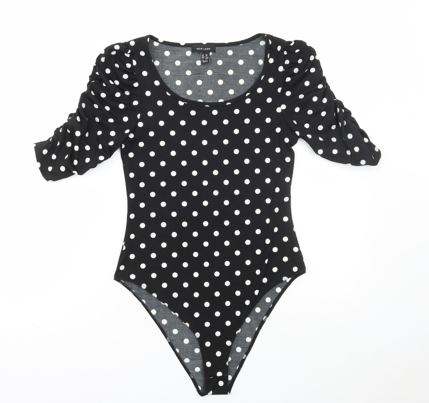 New Look Womens Black Polka Dot Polyester Bodysuit One-Piece Size 10 Snap