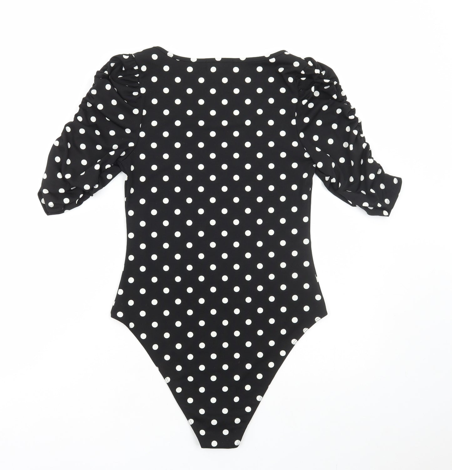 New Look Womens Black Polka Dot Polyester Bodysuit One-Piece Size 10 Snap