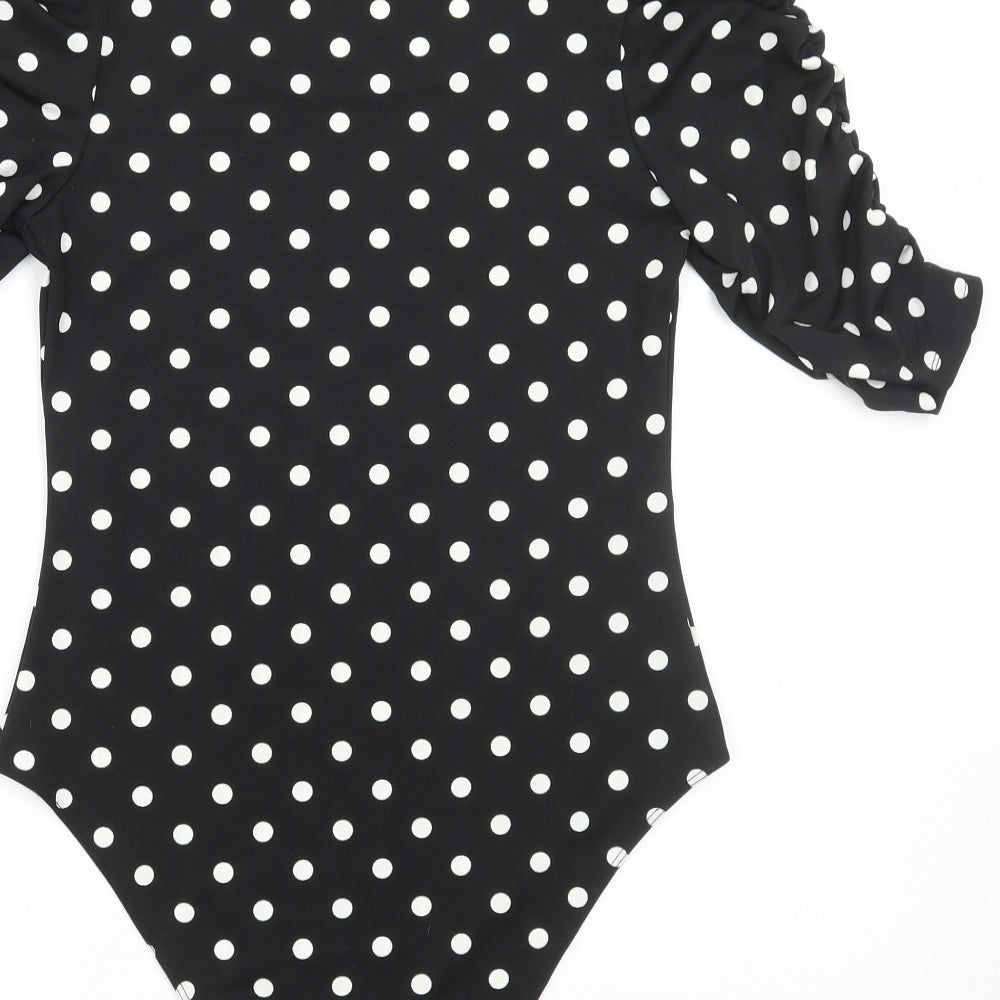 New Look Womens Black Polka Dot Polyester Bodysuit One-Piece Size 10 Snap