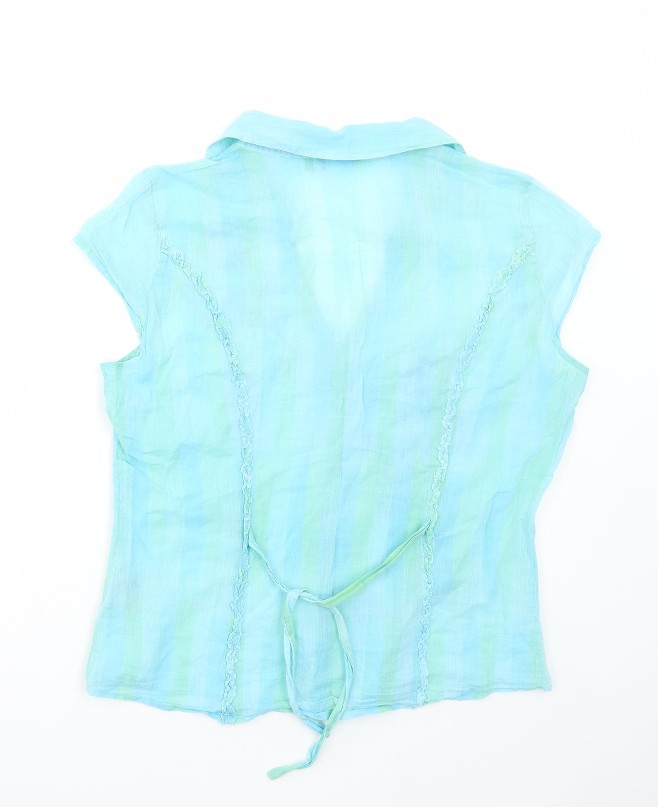 Per Una Womens Blue Striped Cotton Basic Blouse Size 12 V-Neck