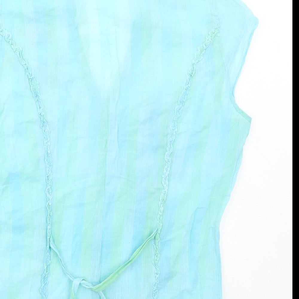 Per Una Womens Blue Striped Cotton Basic Blouse Size 12 V-Neck