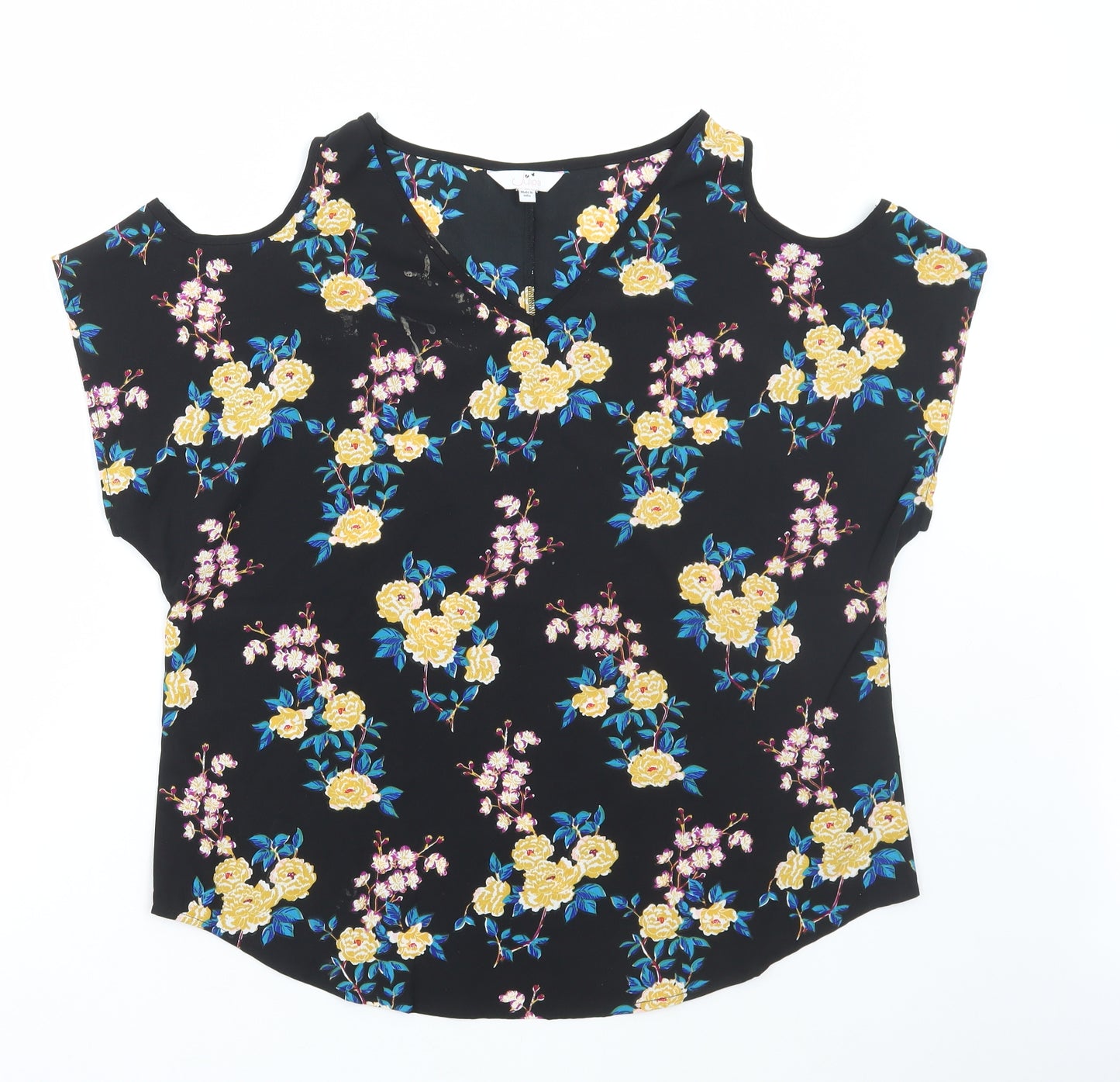 Julipa Womens Black Floral Polyester Basic Blouse Size 16 V-Neck