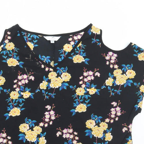 Julipa Womens Black Floral Polyester Basic Blouse Size 16 V-Neck