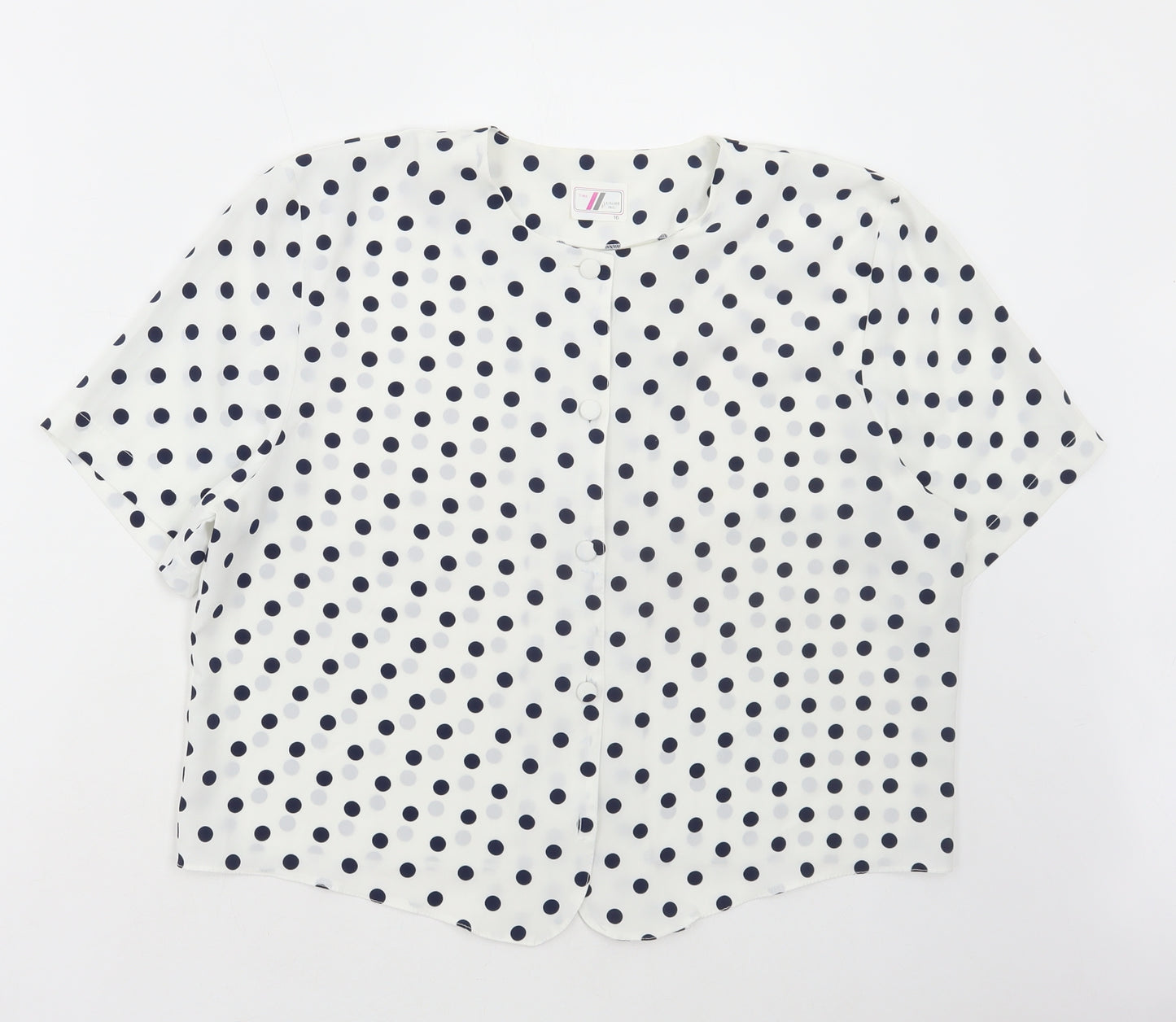 Leisure Inc Womens White Polka Dot Polyester Basic Blouse Size 16 Round Neck
