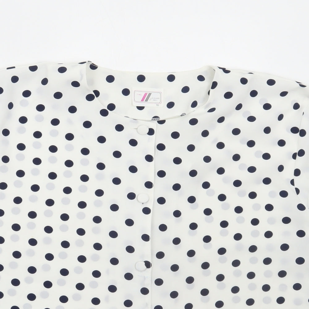 Leisure Inc Womens White Polka Dot Polyester Basic Blouse Size 16 Round Neck