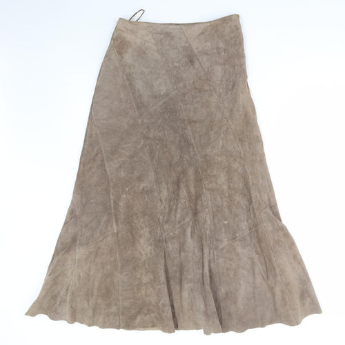 Wallis Womens Brown Leather Flare Skirt Size 10 Zip - Suede