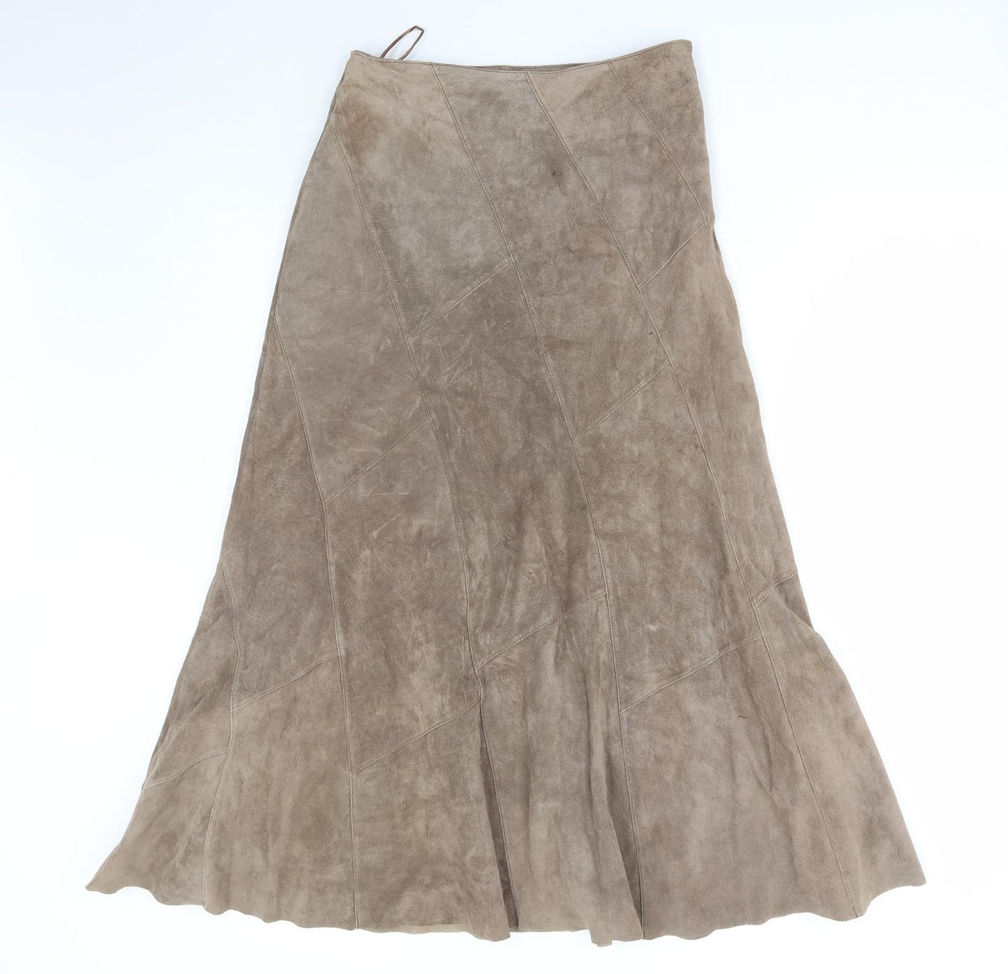 Wallis Womens Brown Leather Flare Skirt Size 10 Zip - Suede