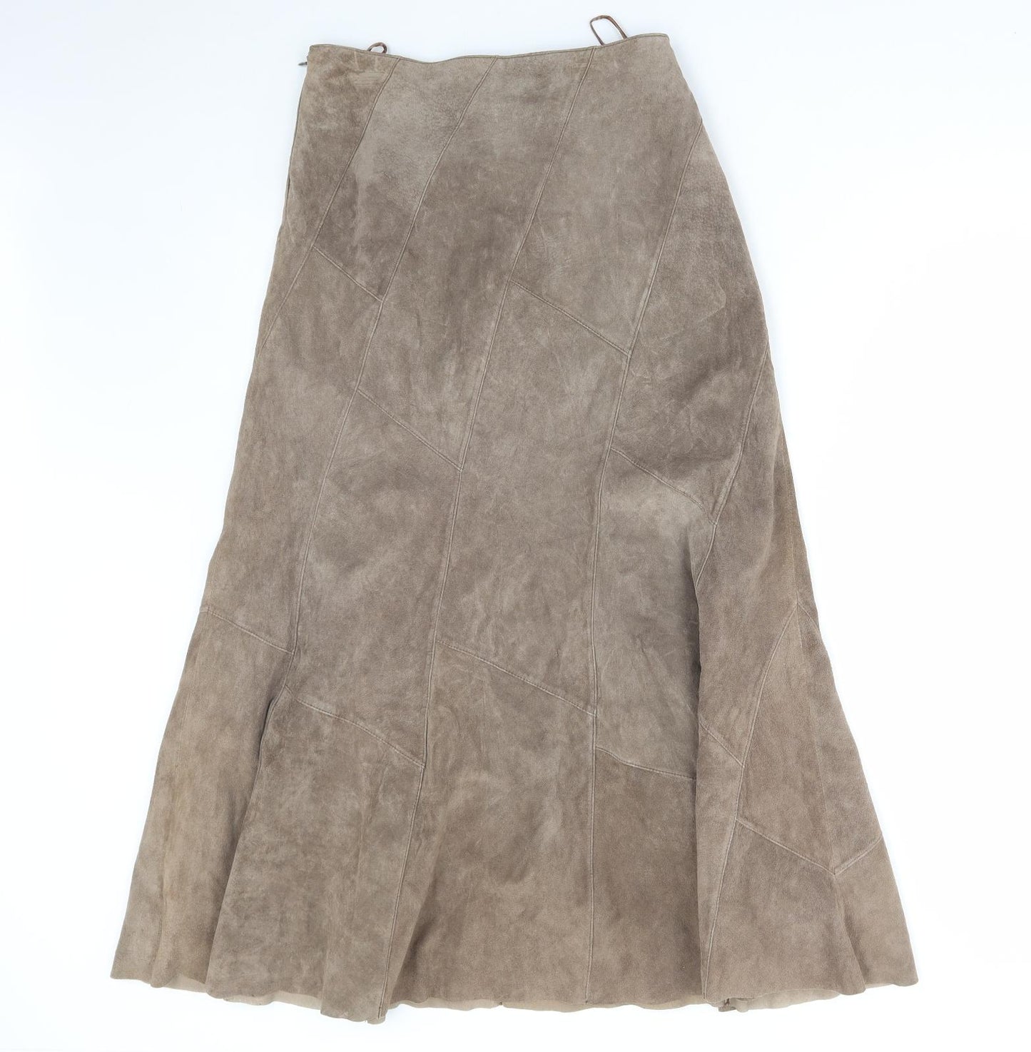 Wallis Womens Brown Leather Flare Skirt Size 10 Zip - Suede