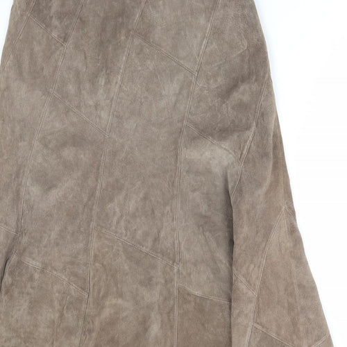 Wallis Womens Brown Leather Flare Skirt Size 10 Zip - Suede