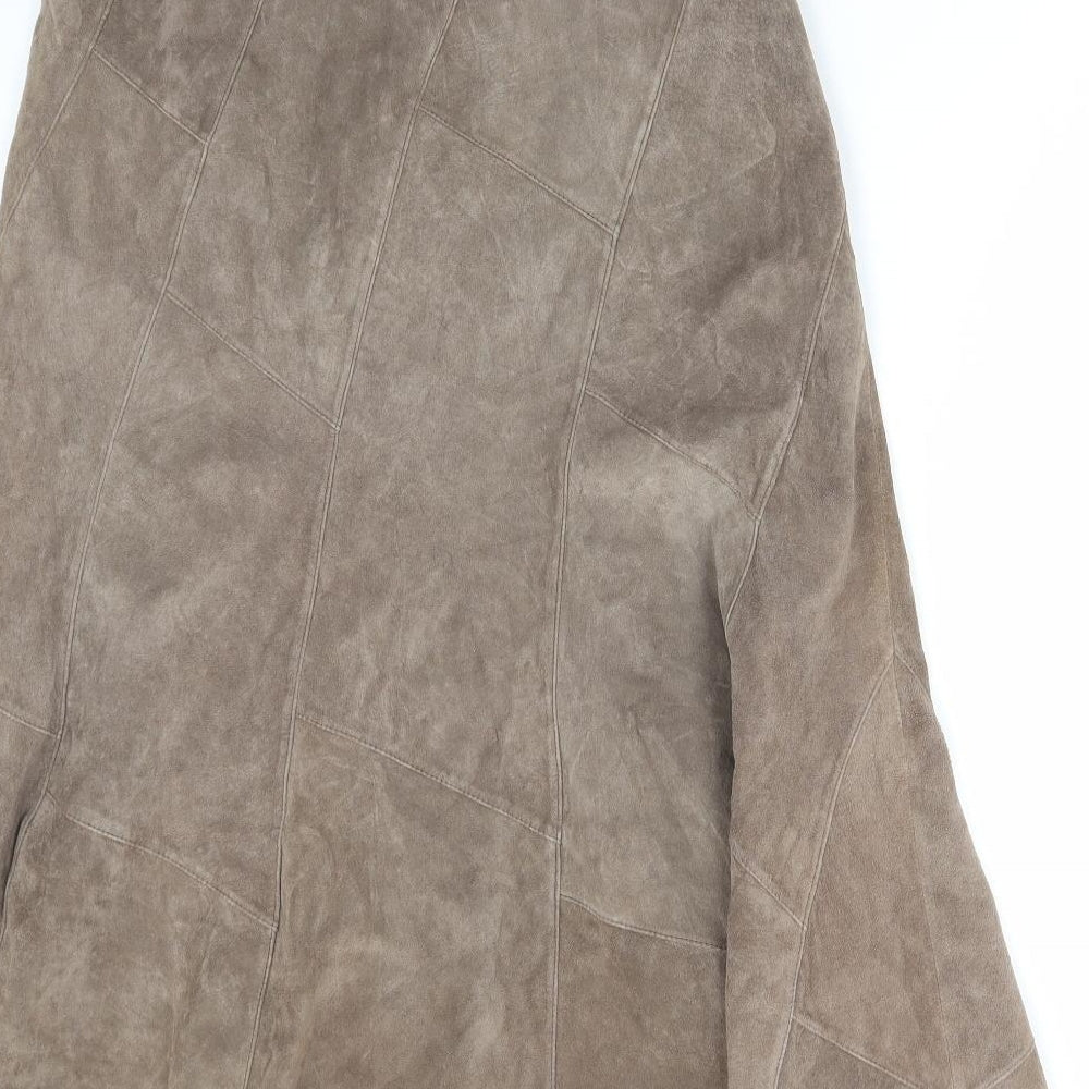 Wallis Womens Brown Leather Flare Skirt Size 10 Zip - Suede