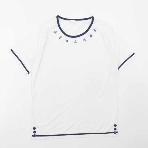 Anne De Lancay Womens White Polyester Basic T-Shirt Size M Round Neck - Marine