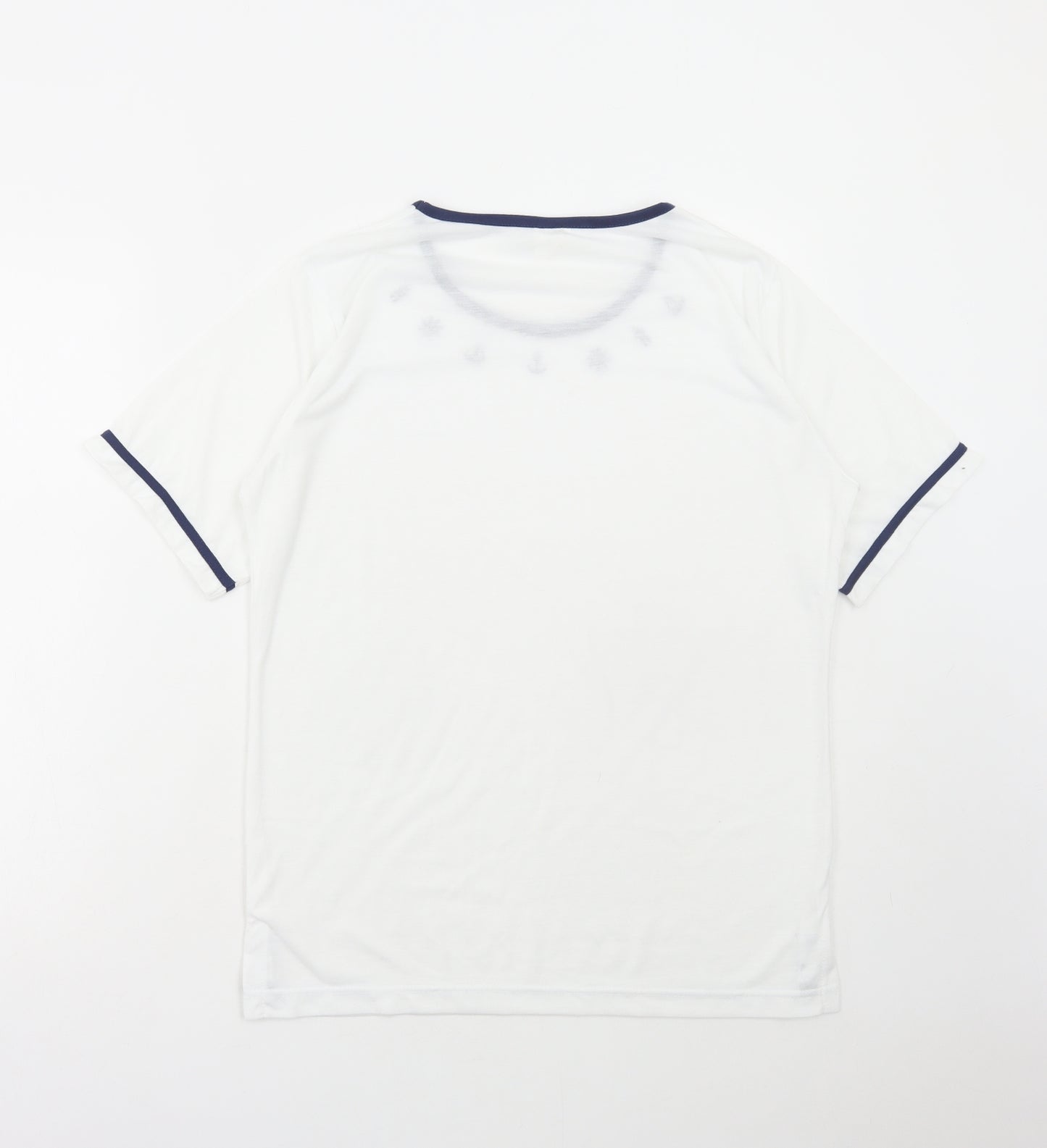 Anne De Lancay Womens White Polyester Basic T-Shirt Size M Round Neck - Marine